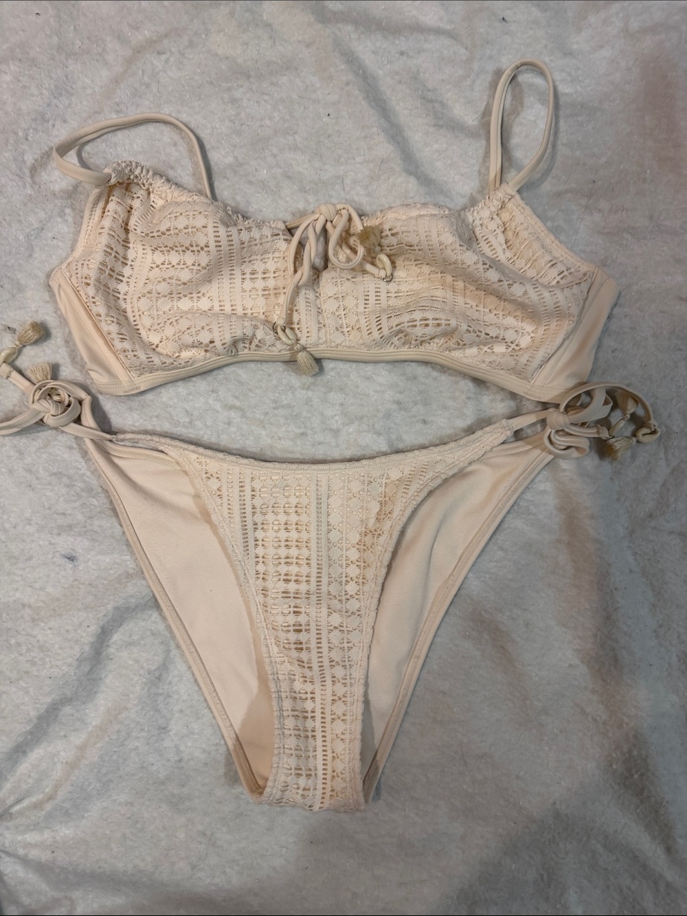 wild fable Crochet-Trim Bikini Set in Cream XL Top and L Bottom